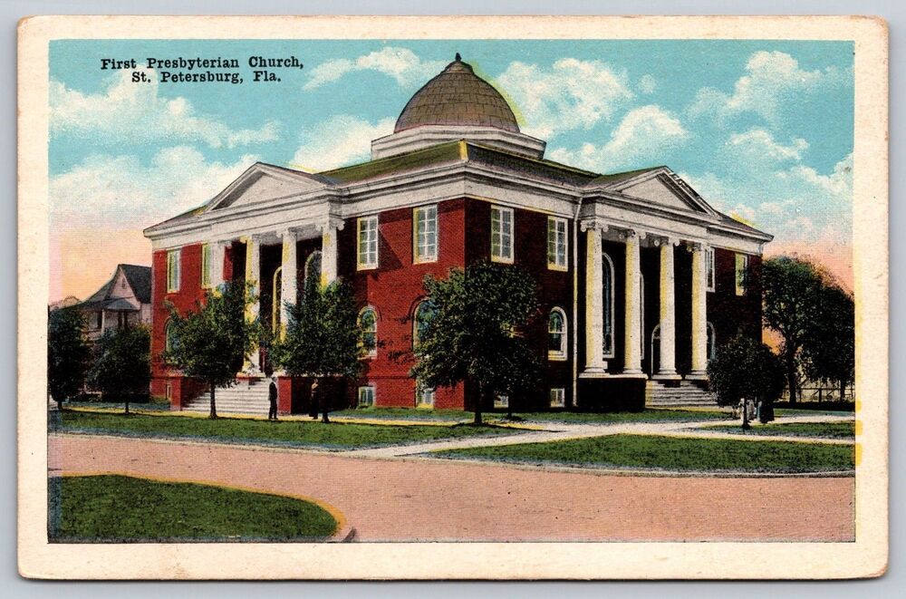 Vtg Postcard First Presbyterian Church St. Petersburg FL White Border Archibald